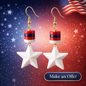Vtg Park Lane Patriotic Star Dangle Earrings- Red White Blue 80's USA Style NEW